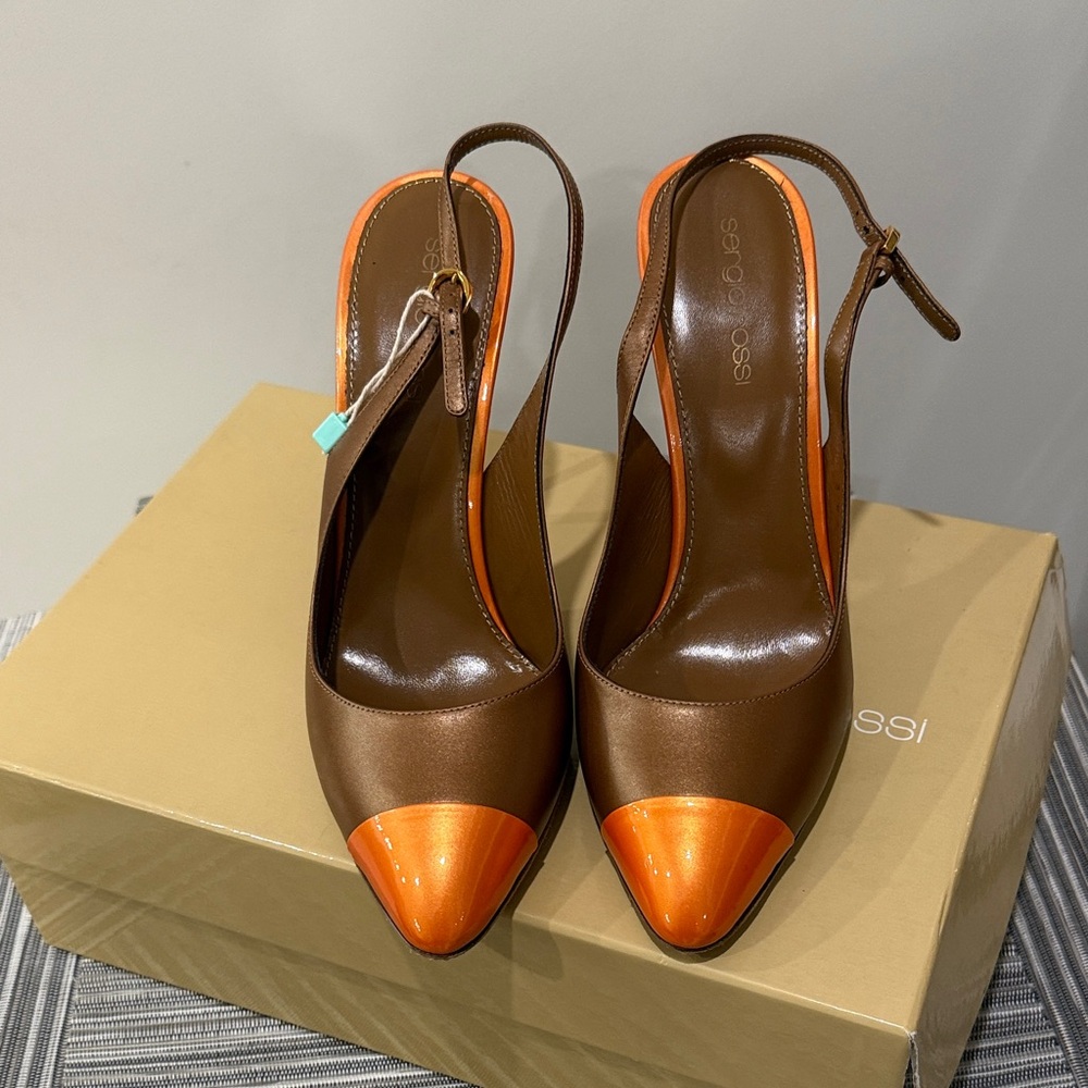 Sergio Rossi Brown and Orange Slingback Heels - Picture 5 of 5
